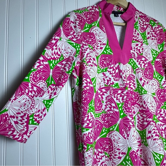 Brooks Brothers Ponte Stretch Floral 3/4 Sleeve Split Neck Dress XS Colorful - Picture 3 of 11